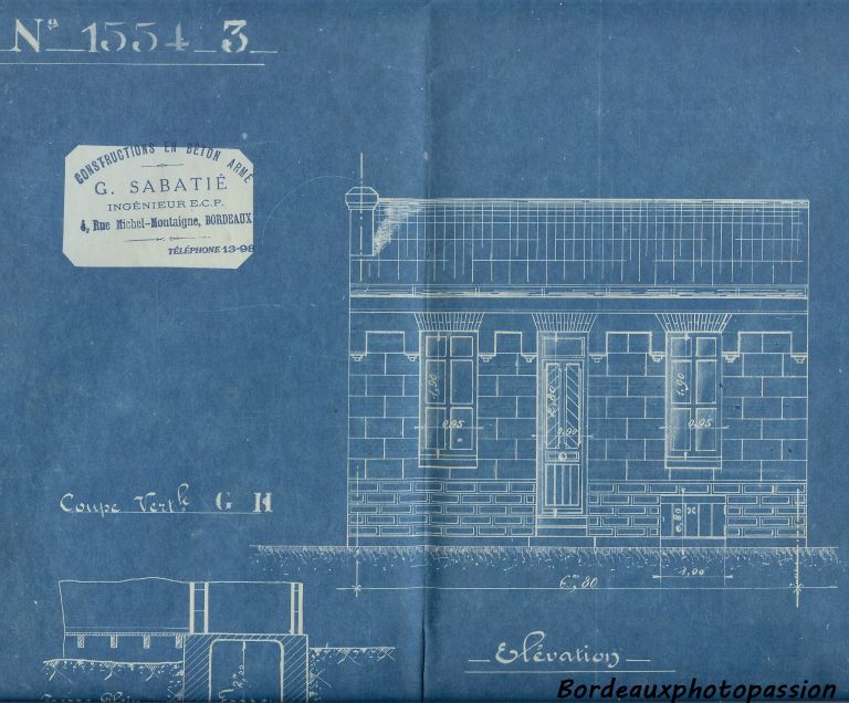 Plan d'une maison réalisée par l'ingénieur Sabatié dont l'entreprise se situait rue Michel-Montaigne. document M. Perruc